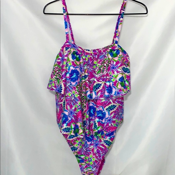 STELLA PARKER WO SIXE XLARGE ONE PIECE SWIM SUIT VIBRANT FLORAL PRINT ADJ STRAPS - Picture 1 of 14